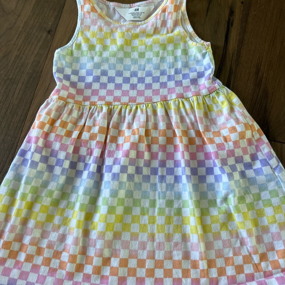 H&M Cotton Twirl Rainbow Checkered Print 3/4